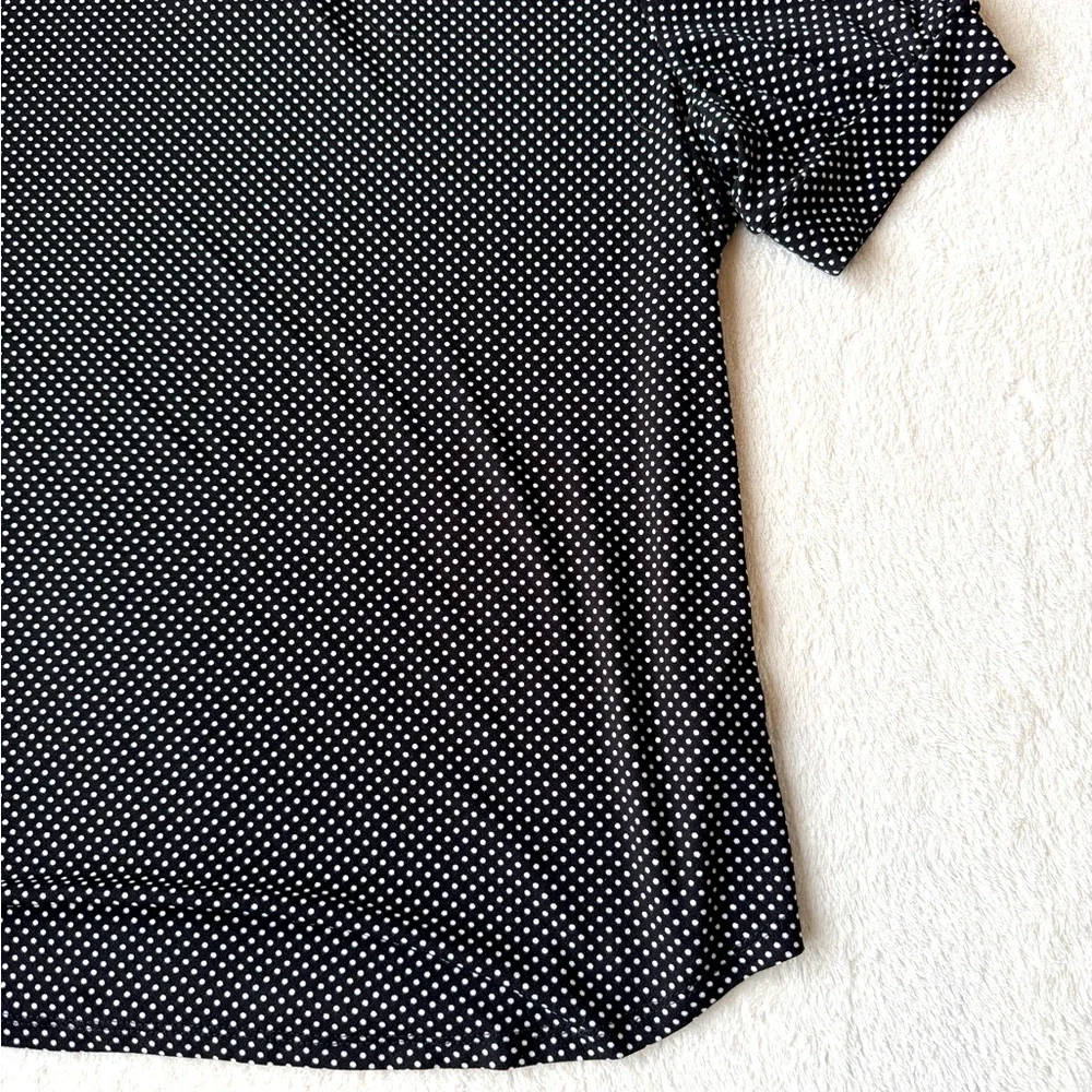 Adrianna Papell Polka Dot Blouse Size M Black Puff Sleeve Chic Top - Picture 4 of 15